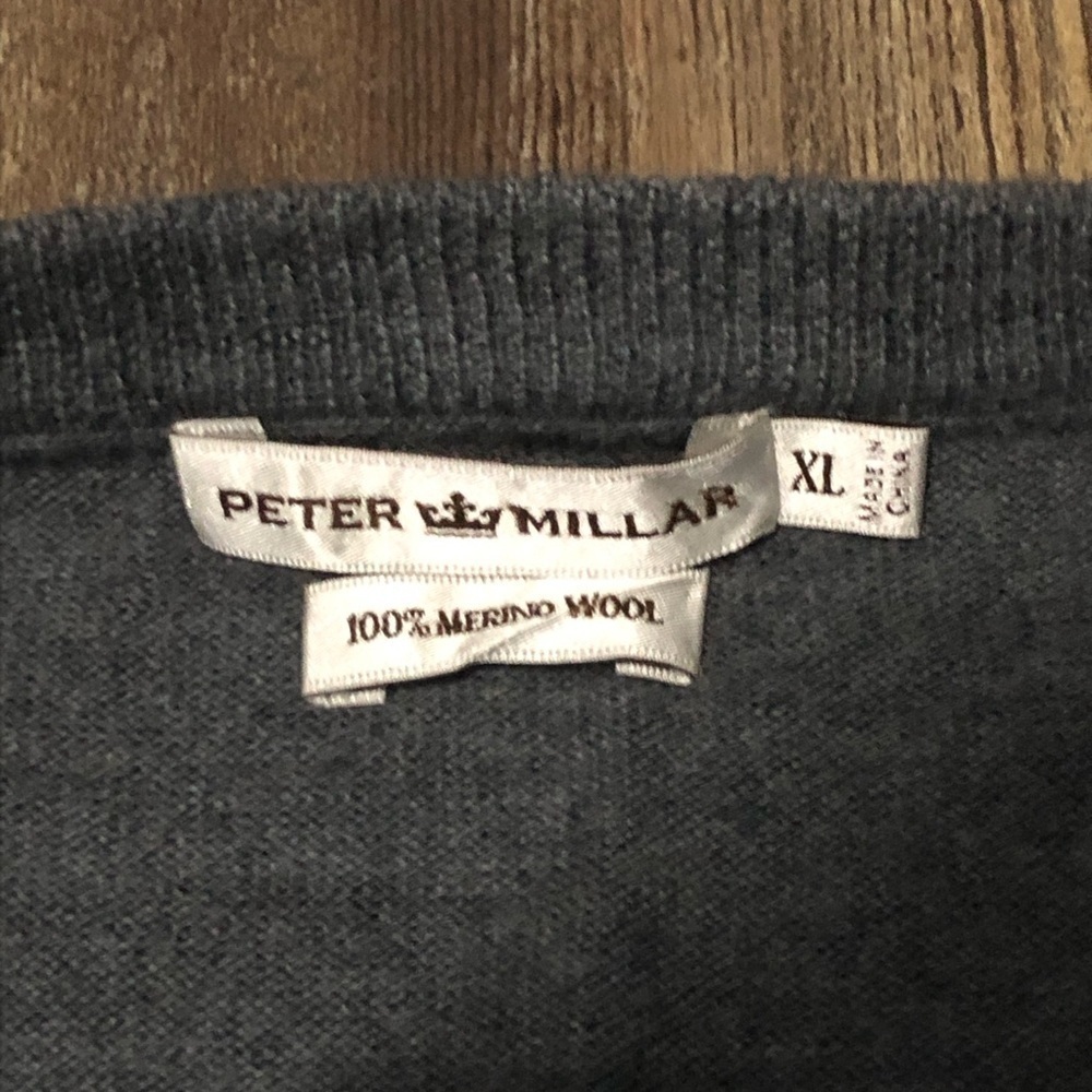 Peter Millar Sweater Men’s XL Merino Wool Gray V Neck Pullover Ribbed Preppy - Picture 2 of 8